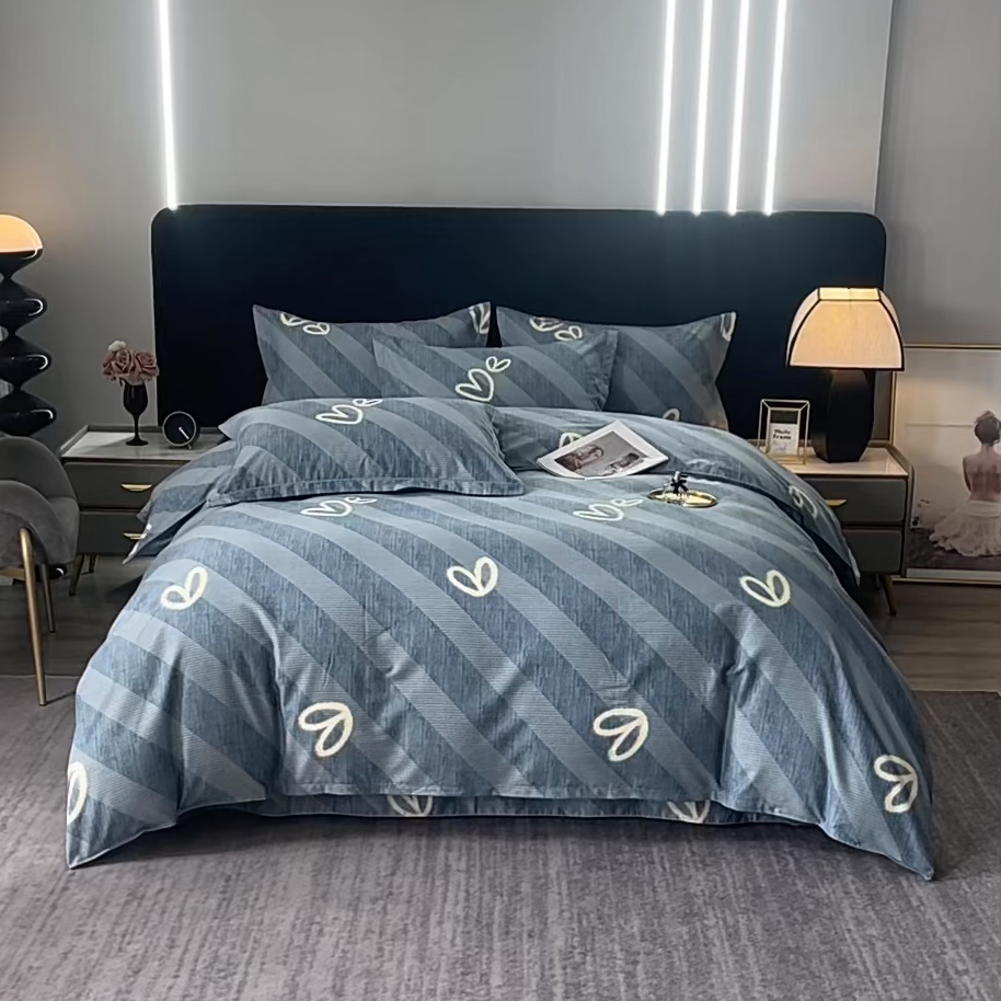 91家纺网 家纺一手货源 找家纺 馨雅家纺 2025新款全棉纯棉磨毛系列被套单品被套单件单被套 一心一意-蓝