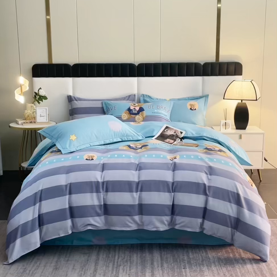 91家纺网 家纺一手货源 找家纺 馨雅家纺 2025新款全棉纯棉磨毛系列被套单品被套单件单被套 托尼小熊-蓝