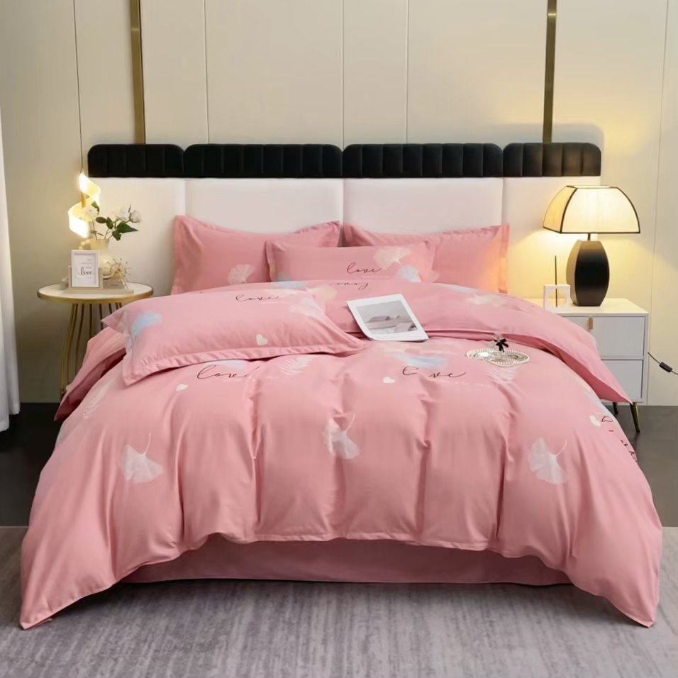 91家纺网 家纺一手货源 找家纺 馨雅家纺 2025新款全棉纯棉磨毛系列被套单品被套单件单被套 法香银杏-粉