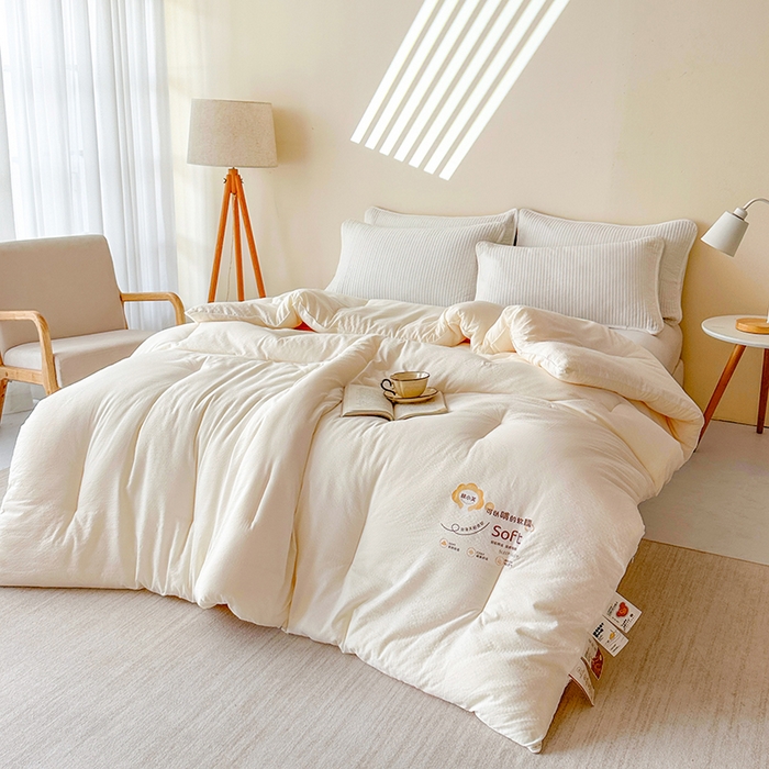 91家纺网 家纺一手货源 找家纺 （总）欧夏家纺 2025新款亲肤舒适皱皱棉小芙提花大豆被被子被芯