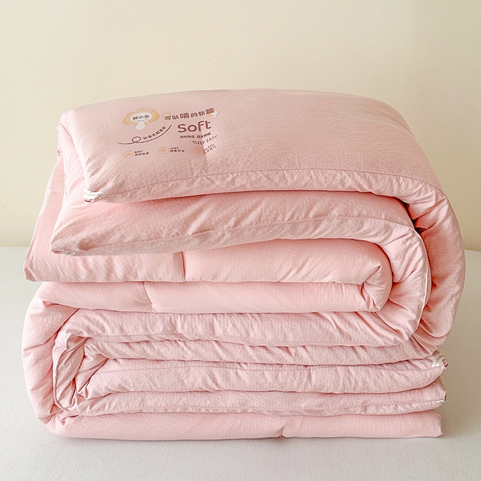欧夏家纺 2025新款亲肤舒适皱皱棉小芙提花大豆被被子被芯 润粉色