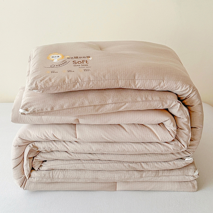 欧夏家纺 2025新款亲肤舒适皱皱棉小芙提花大豆被被子被芯 香槟色
