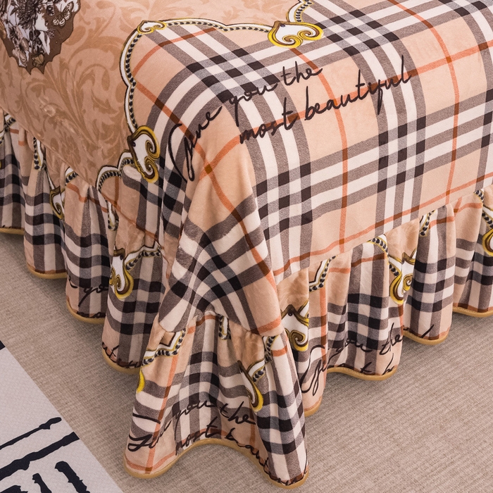 91家纺网 家纺一手货源 找家纺 首选家纺 2025新款加厚保暖牛奶绒金貂绒法莱绒床裙款四件套 宝利格