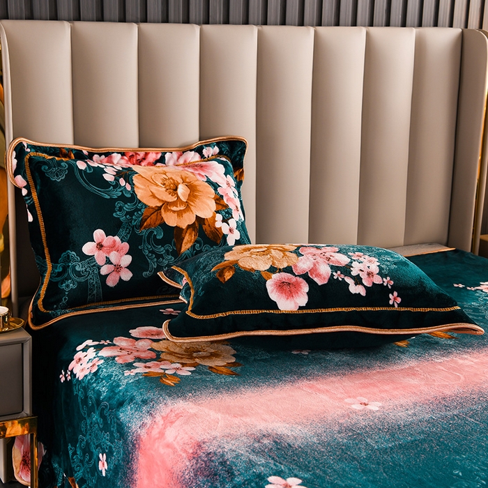 91家纺网 家纺一手货源 找家纺 首选家纺 2025新款加厚保暖牛奶绒金貂绒法莱绒床裙款四件套 花好月圆