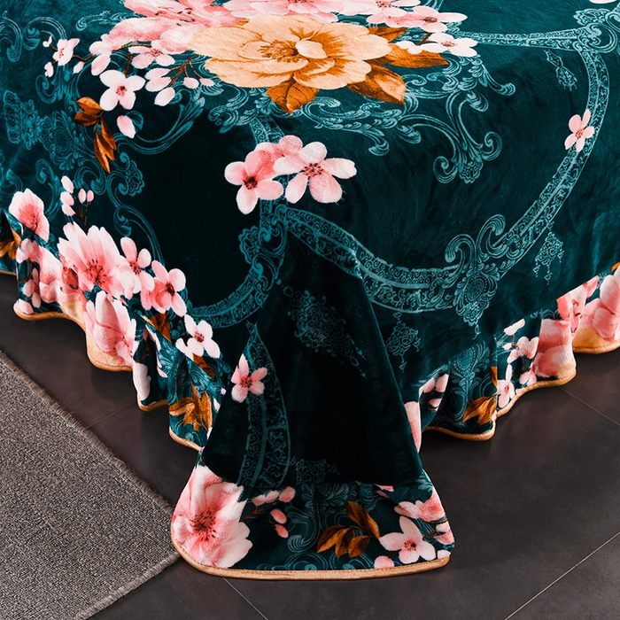 91家纺网 家纺一手货源 找家纺 首选家纺 2025新款加厚保暖牛奶绒金貂绒法莱绒床裙款四件套 花好月圆