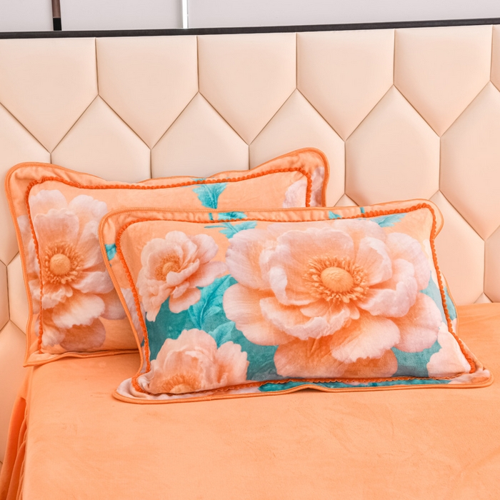 91家纺网 家纺一手货源 找家纺 首选家纺 2025新款加厚保暖牛奶绒金貂绒法莱绒床裙款四件套 花香疏影