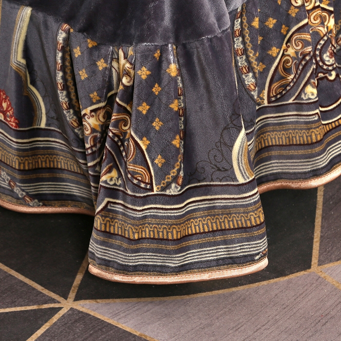 91家纺网 家纺一手货源 找家纺 首选家纺 2025新款加厚保暖牛奶绒金貂绒法莱绒床裙款四件套 皇家风范