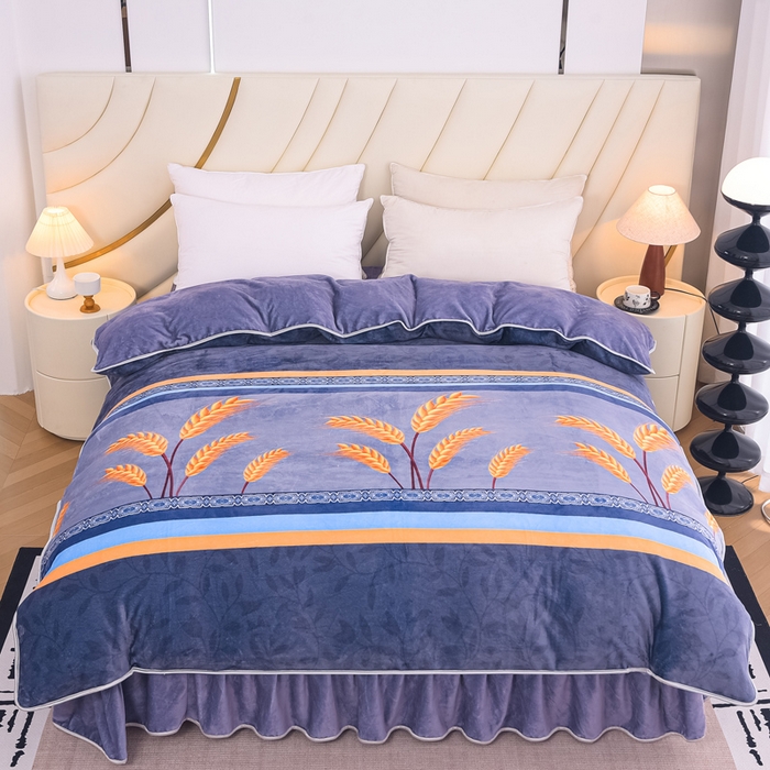 91家纺网 家纺一手货源 找家纺 首选家纺 2025新款加厚保暖牛奶绒金貂绒法莱绒床裙款四件套 麦穗