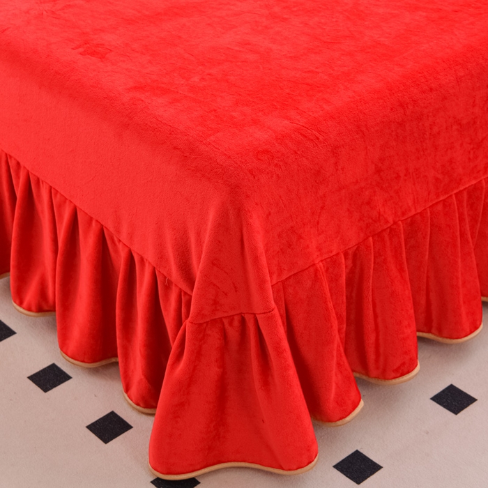 91家纺网 家纺一手货源 找家纺 首选家纺 2025新款加厚保暖牛奶绒金貂绒法莱绒床裙款四件套 满堂红