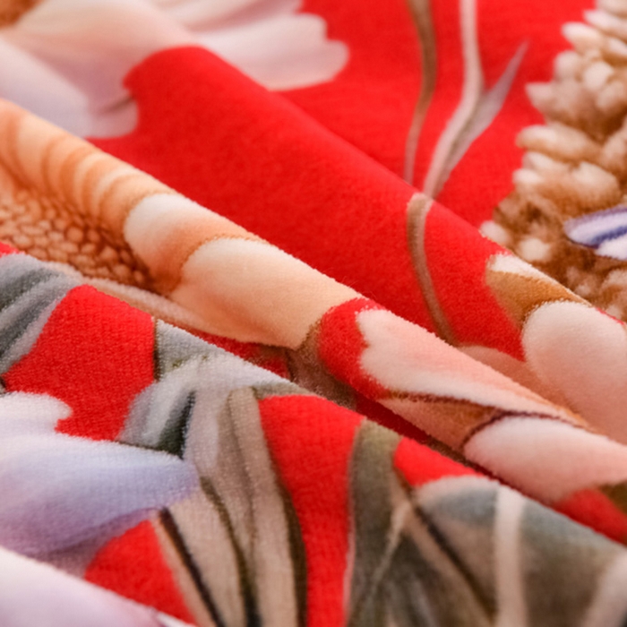 91家纺网 家纺一手货源 找家纺 首选家纺 2025新款加厚保暖牛奶绒金貂绒法莱绒床裙款四件套 满堂红