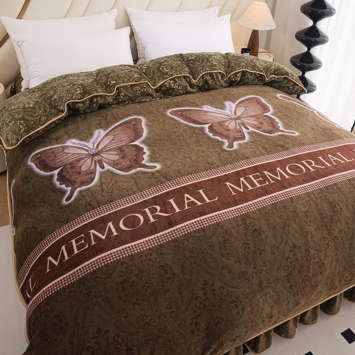 91家纺网 家纺一手货源 找家纺 首选家纺 2025新款加厚保暖牛奶绒金貂绒法莱绒床裙款四件套 梦幻蝶舞