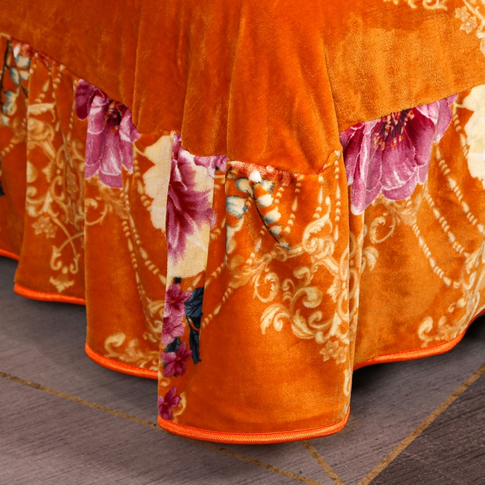 91家纺网 家纺一手货源 找家纺 首选家纺 2025新款加厚保暖牛奶绒金貂绒法莱绒床裙款四件套 奢华风情