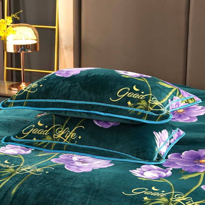 91家纺网 家纺一手货源 找家纺 首选家纺 2025新款加厚保暖牛奶绒金貂绒法莱绒床裙款四件套 水中花