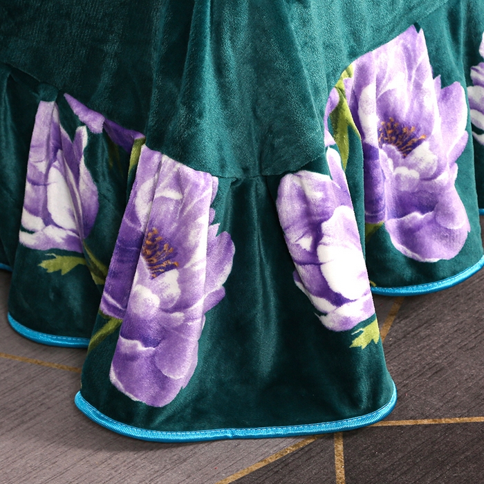 91家纺网 家纺一手货源 找家纺 首选家纺 2025新款加厚保暖牛奶绒金貂绒法莱绒床裙款四件套 水中花