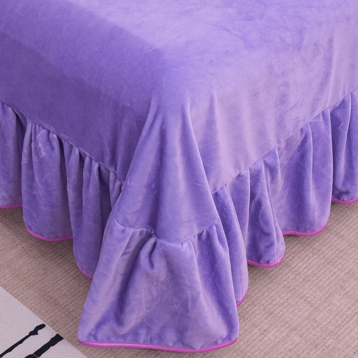 91家纺网 家纺一手货源 找家纺 首选家纺 2025新款加厚保暖牛奶绒金貂绒法莱绒床裙款四件套 紫色花海