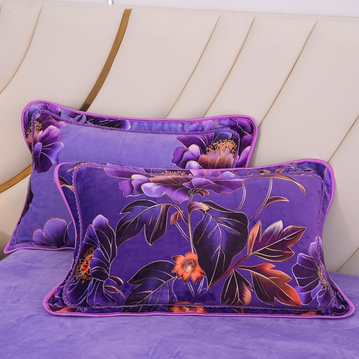 91家纺网 家纺一手货源 找家纺 首选家纺 2025新款加厚保暖牛奶绒金貂绒法莱绒床裙款四件套 紫色花海