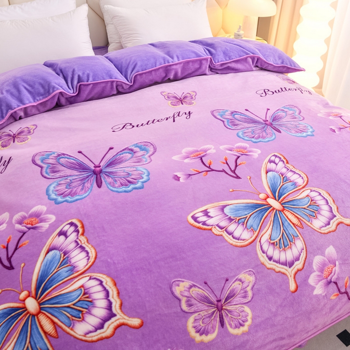 91家纺网 家纺一手货源 找家纺 首选家纺 2025新款加厚保暖牛奶绒金貂绒法莱绒床裙款四件套 紫韵