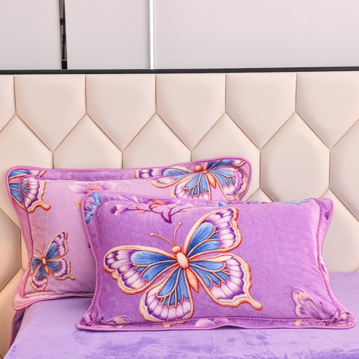 91家纺网 家纺一手货源 找家纺 首选家纺 2025新款加厚保暖牛奶绒金貂绒法莱绒床裙款四件套 紫韵