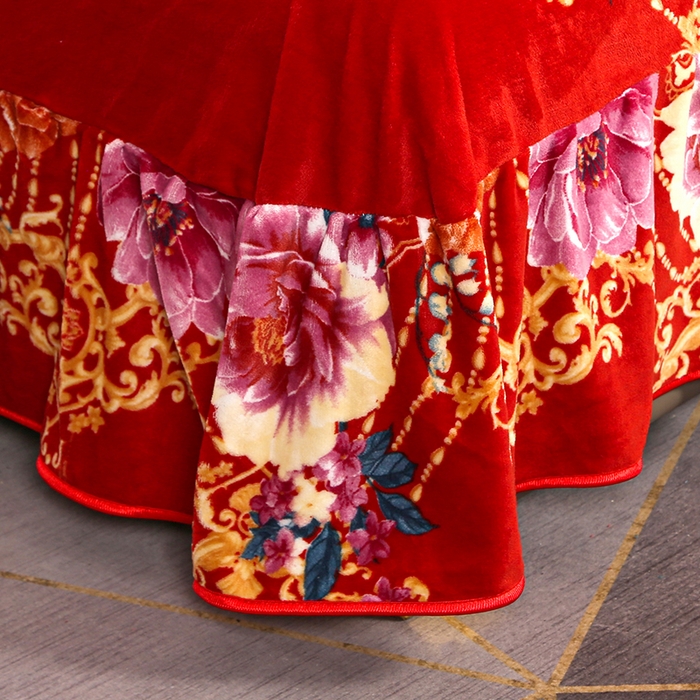 91家纺网 家纺一手货源 找家纺 首选家纺 2025新款加厚保暖牛奶绒金貂绒法莱绒床裙款四件套 醉美佳人