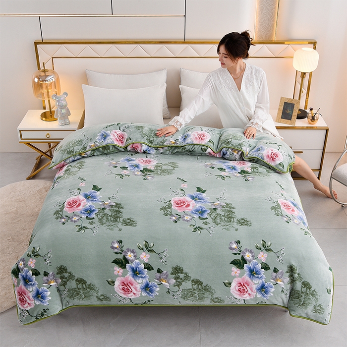 91家纺网 家纺一手货源 找家纺 慕婷家纺 2025新款牛奶绒印花四件套 繁花似锦