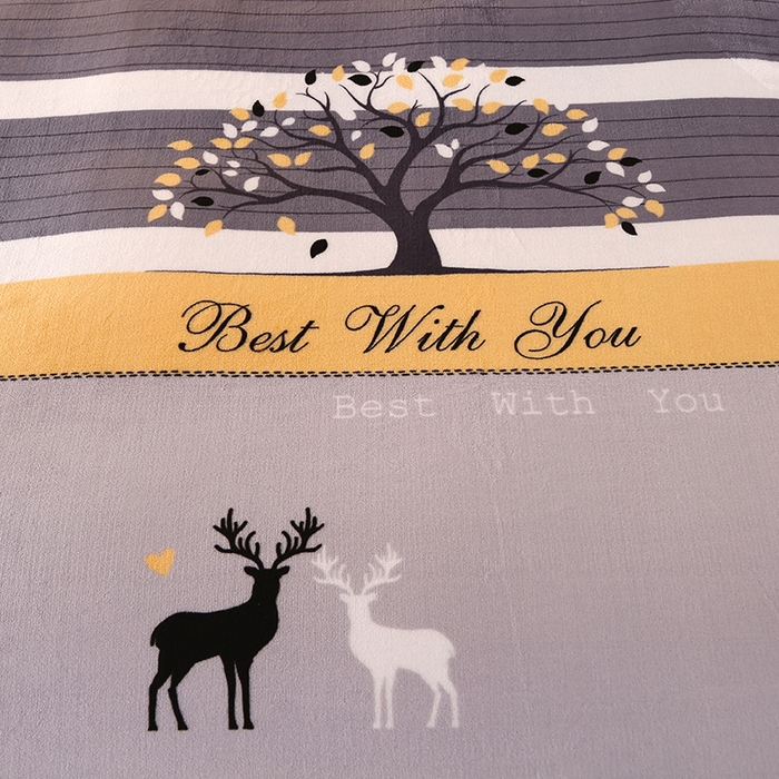 91家纺网 家纺一手货源 找家纺 望淮 2025新款230g印花金貂绒牛奶绒四件套 发财鹿