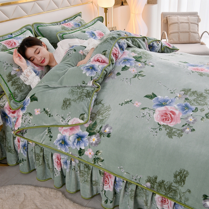 91家纺网 家纺一手货源 找家纺 慕婷家纺 2025新款牛奶绒印花四件套 繁花似锦