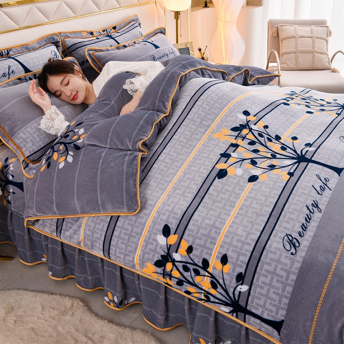 91家纺网 家纺一手货源 找家纺 慕婷家纺 2025新款牛奶绒印花四件套 发财树