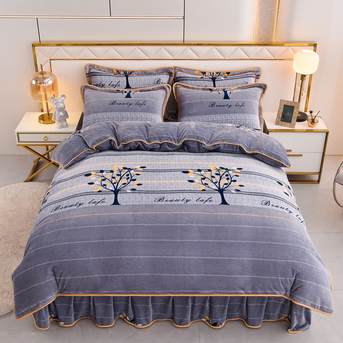 91家纺网 家纺一手货源 找家纺 慕婷家纺 2025新款牛奶绒印花四件套 发财树