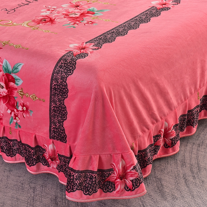 91家纺网 家纺一手货源 找家纺 慕婷家纺 2025新款牛奶绒印花四件套 粉色佳人