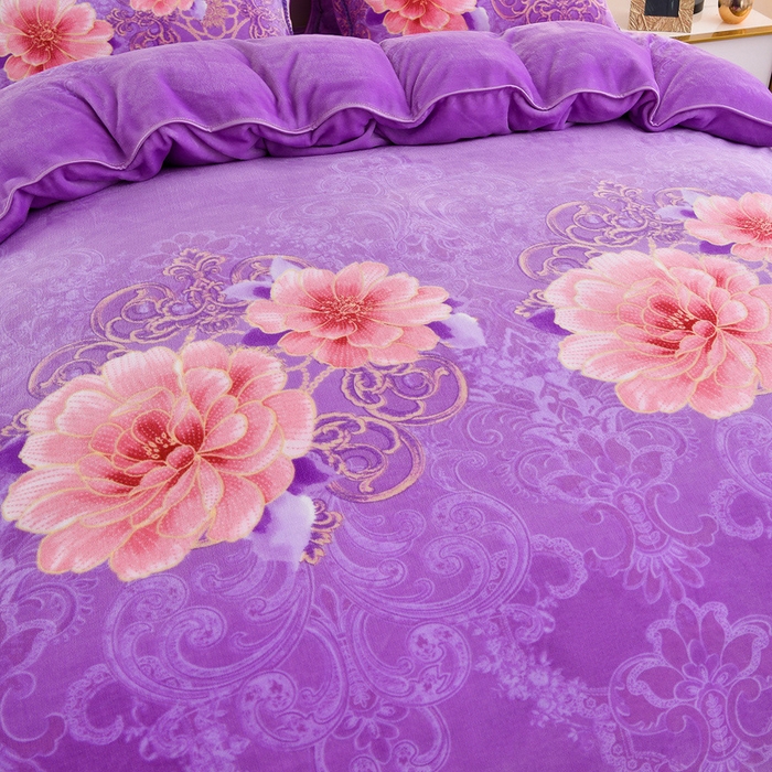 91家纺网 家纺一手货源 找家纺 慕婷家纺 2025新款牛奶绒印花四件套 国色天香