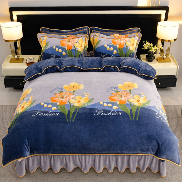 91家纺网 家纺一手货源 找家纺 慕婷家纺 2025新款牛奶绒印花四件套 花香四溢