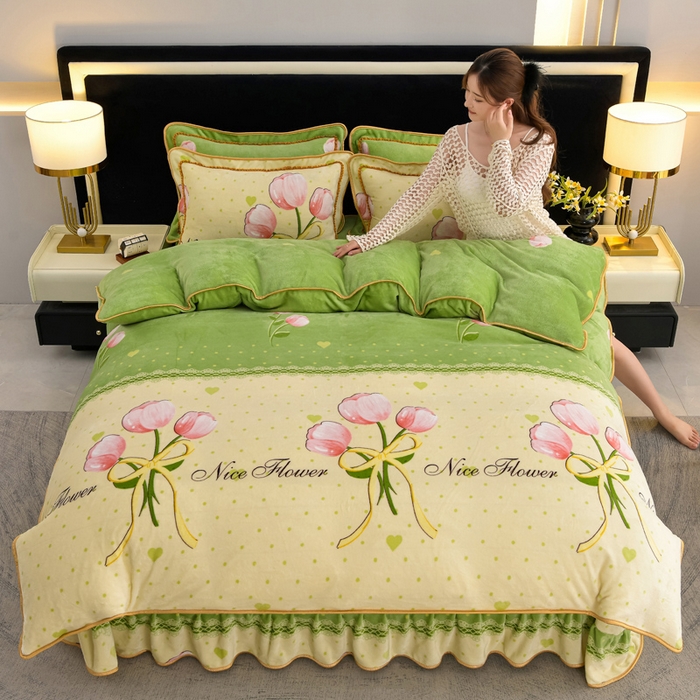 慕婷家纺 2025新款牛奶绒印花四件套 金香满园