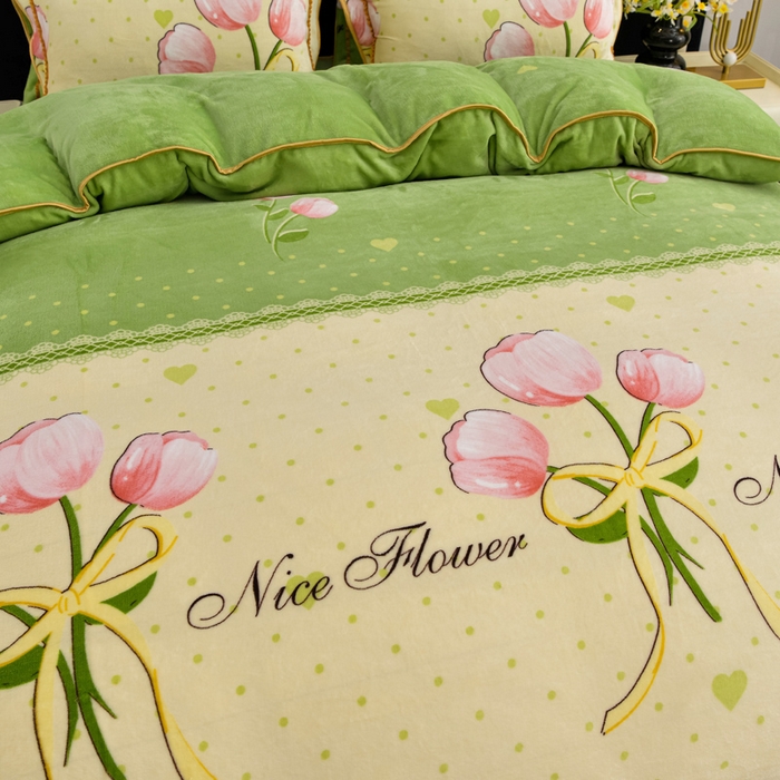 91家纺网 家纺一手货源 找家纺 慕婷家纺 2025新款牛奶绒印花四件套 金香满园