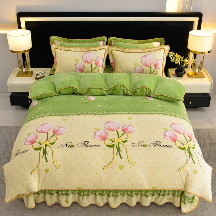 91家纺网 家纺一手货源 找家纺 慕婷家纺 2025新款牛奶绒印花四件套 金香满园