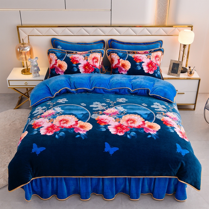 91家纺网 家纺一手货源 找家纺 慕婷家纺 2025新款牛奶绒印花四件套 镜花水月