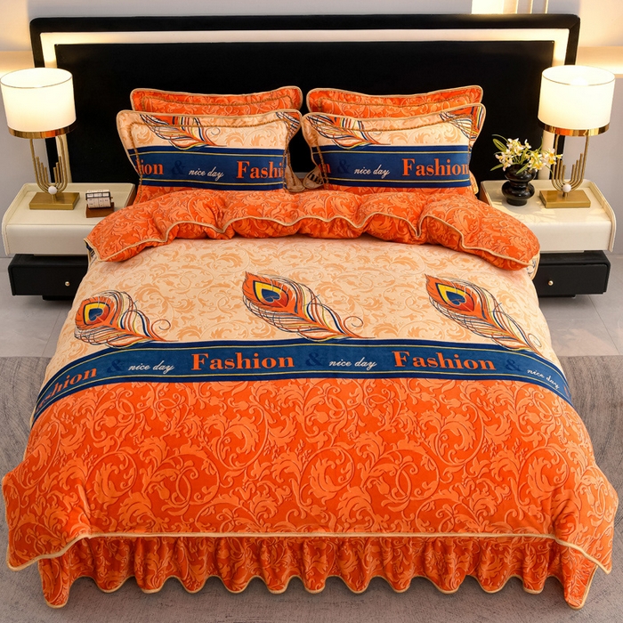 91家纺网 家纺一手货源 找家纺 慕婷家纺 2025新款牛奶绒印花四件套 孔雀翎