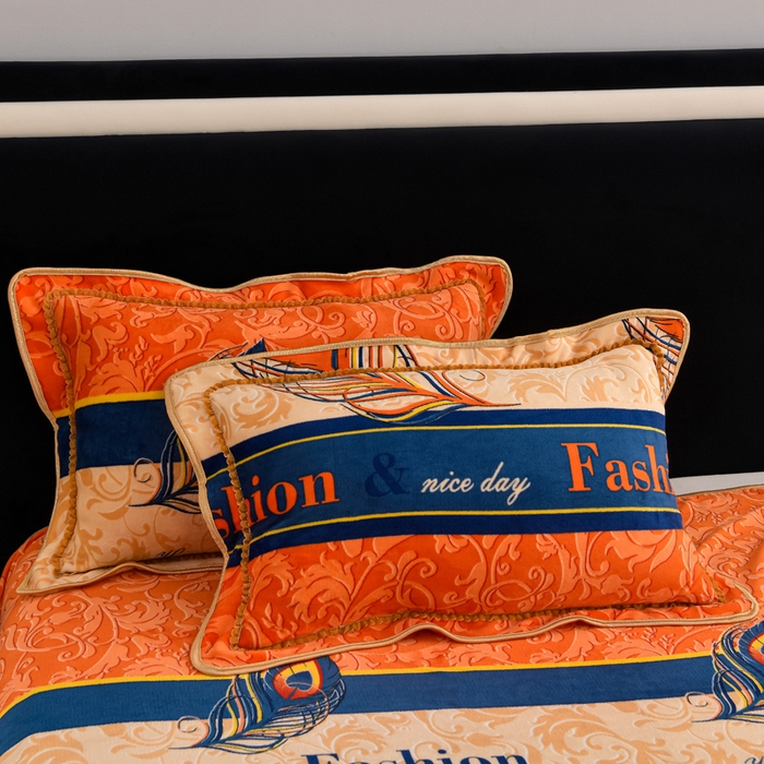 91家纺网 家纺一手货源 找家纺 慕婷家纺 2025新款牛奶绒印花四件套 孔雀翎