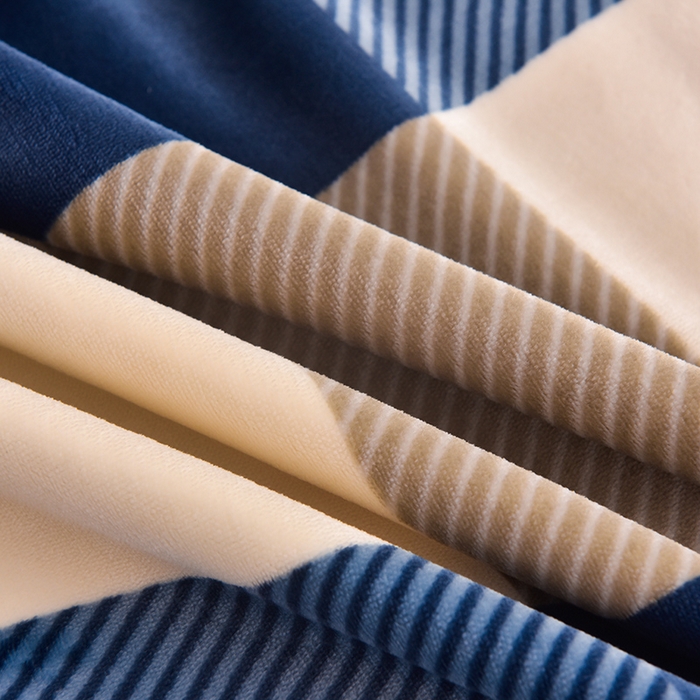 91家纺网 家纺一手货源 找家纺 慕婷家纺 2025新款牛奶绒印花四件套 蓝大格