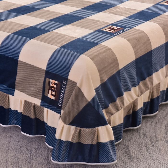 91家纺网 家纺一手货源 找家纺 慕婷家纺 2025新款牛奶绒印花四件套 蓝大格