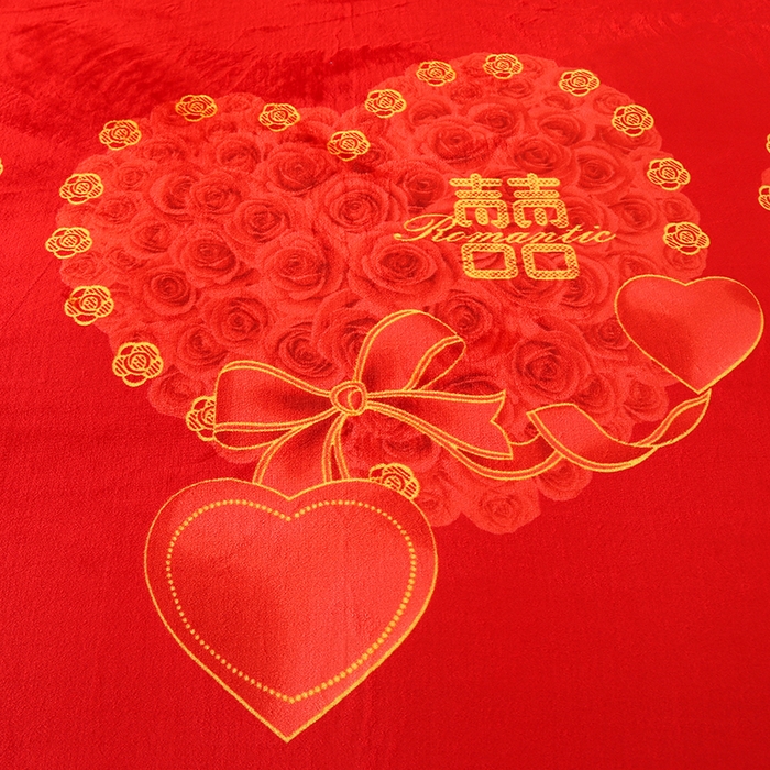 91家纺网 家纺一手货源 找家纺 望淮 2025新款230g印花金貂绒牛奶绒四件套 心心相印