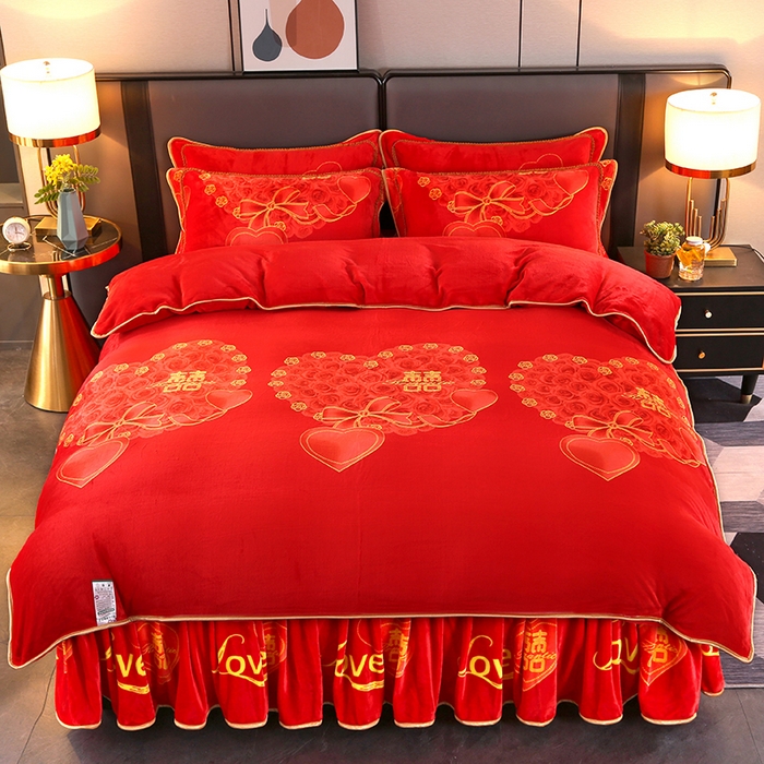 望淮 2025新款230g印花金貂绒牛奶绒四件套 心心相印