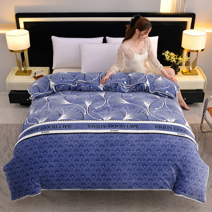 91家纺网 家纺一手货源 找家纺 慕婷家纺 2025新款牛奶绒印花四件套 一叶倾心