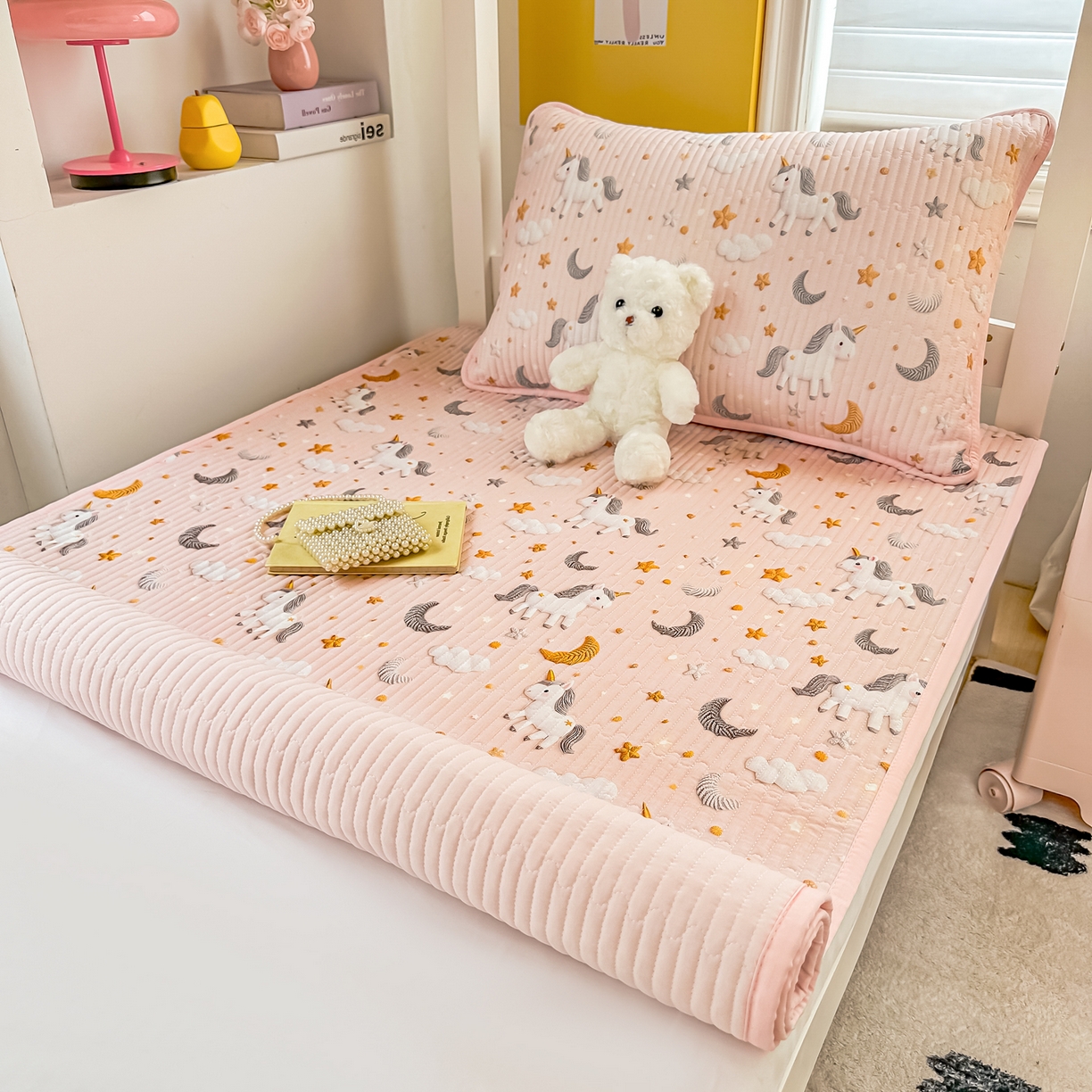 91家纺网 家纺一手货源 找家纺 恒尚居 2025新款全棉双层纱学生床垫纯棉床盖床褥垫软床垫床护垫-四季款-系列二 【5D-独角兽】纯棉-双层纱