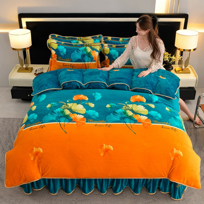 慕婷家纺 2025新款牛奶绒印花四件套 银杏叶