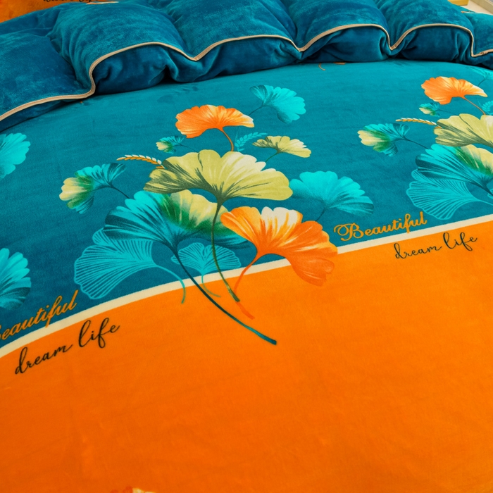 91家纺网 家纺一手货源 找家纺 慕婷家纺 2025新款牛奶绒印花四件套 银杏叶