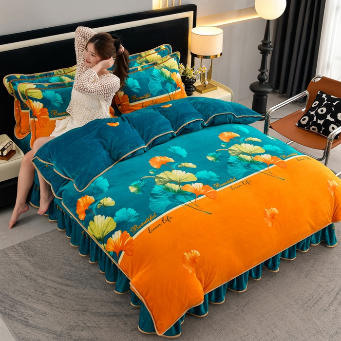 91家纺网 家纺一手货源 找家纺 慕婷家纺 2025新款牛奶绒印花四件套 银杏叶