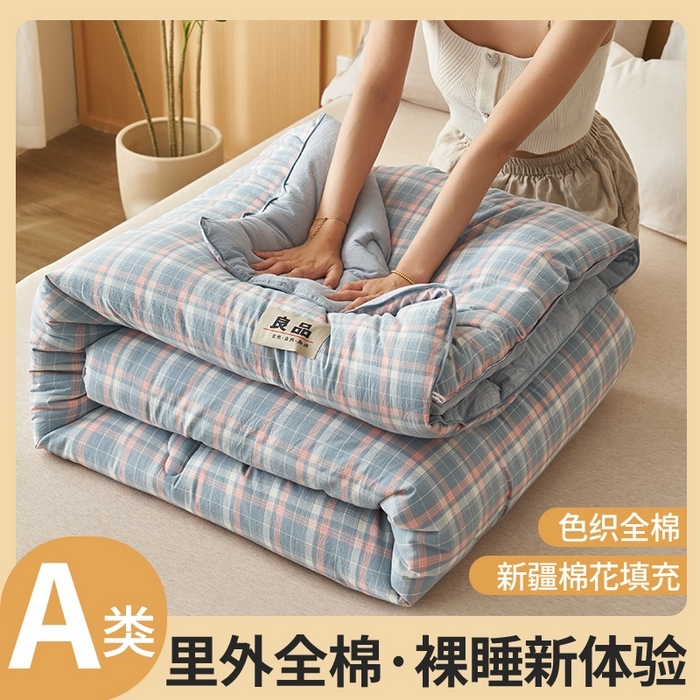 91家纺网 家纺一手货源 找家纺 （总）恬思语家纺 2025秋冬新款色织格子里外全棉棉花冬被被子被芯