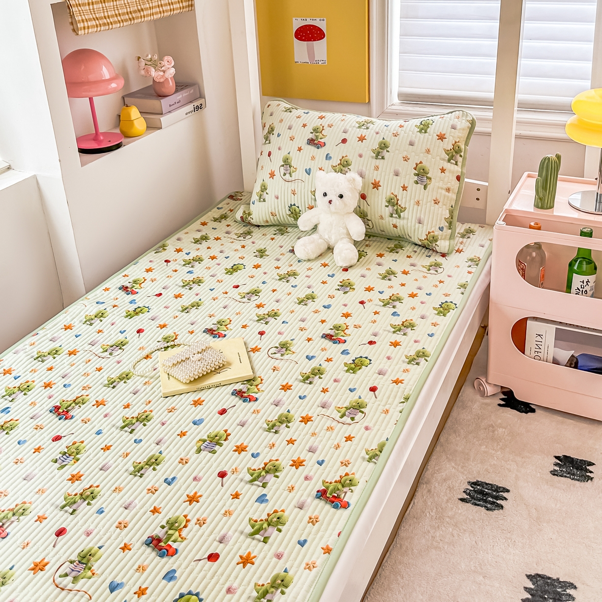 91家纺网 家纺一手货源 找家纺 恒尚居 2025新款全棉双层纱学生床垫纯棉床盖床褥垫软床垫床护垫-四季款-系列二 【5D-恐龙宝宝】纯棉-双层纱