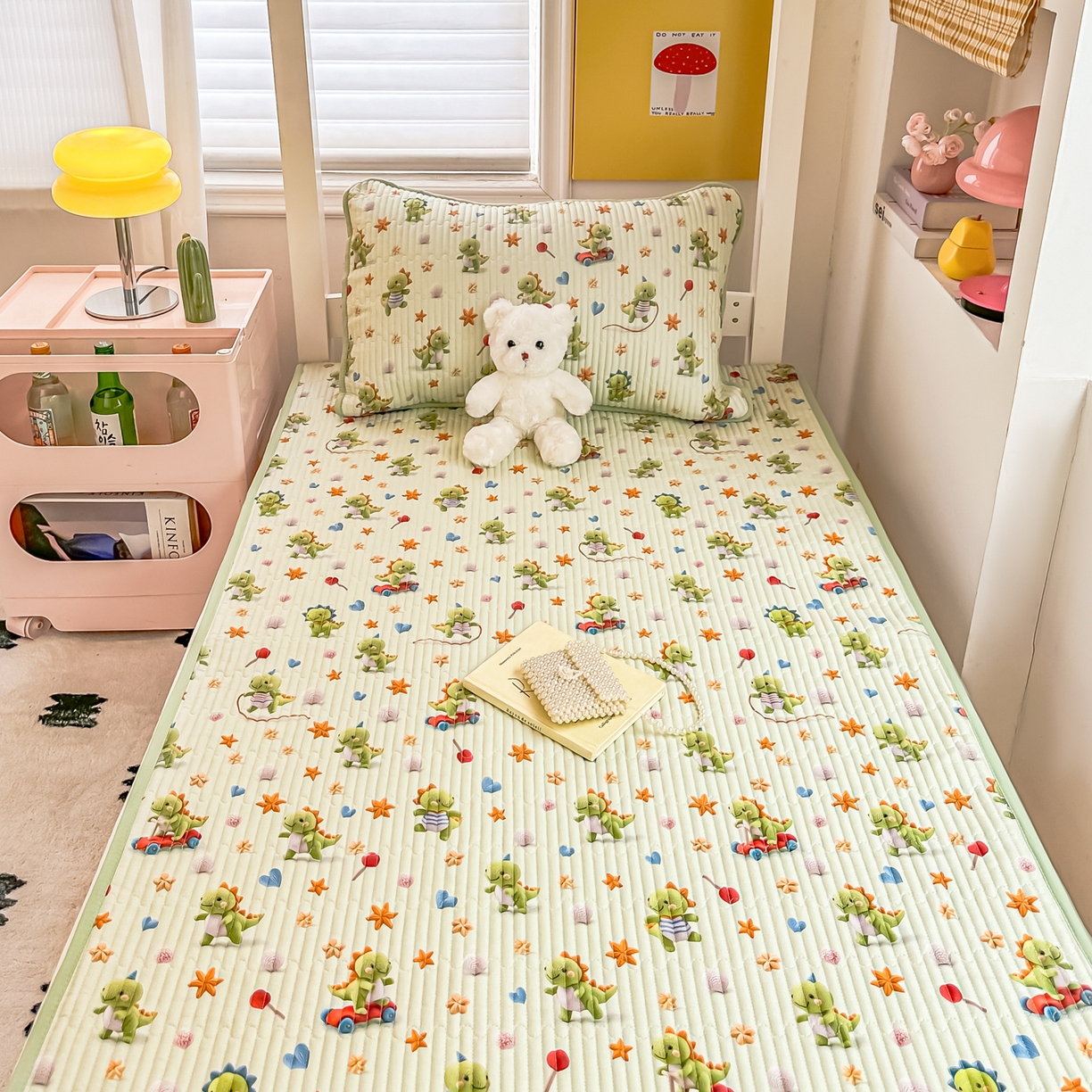 91家纺网 家纺一手货源 找家纺 恒尚居 2025新款全棉双层纱学生床垫纯棉床盖床褥垫软床垫床护垫-四季款-系列二 【5D-恐龙宝宝】纯棉-双层纱