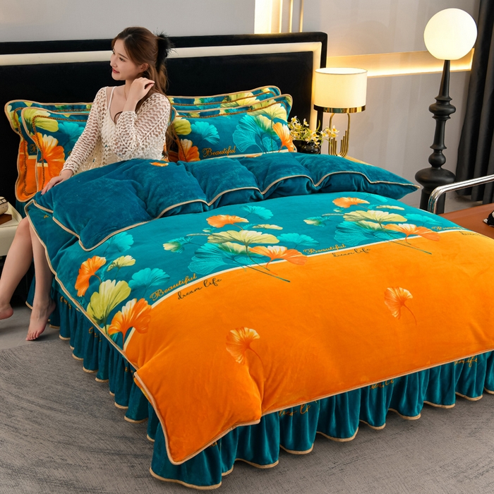 91家纺网 家纺一手货源 找家纺 慕婷家纺 2025新款牛奶绒印花四件套 银杏叶